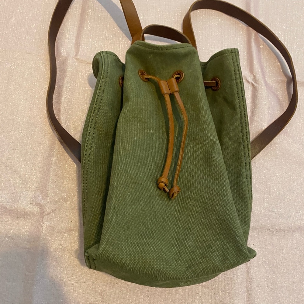 Madewell Olive Green Backpack with Brown Straps